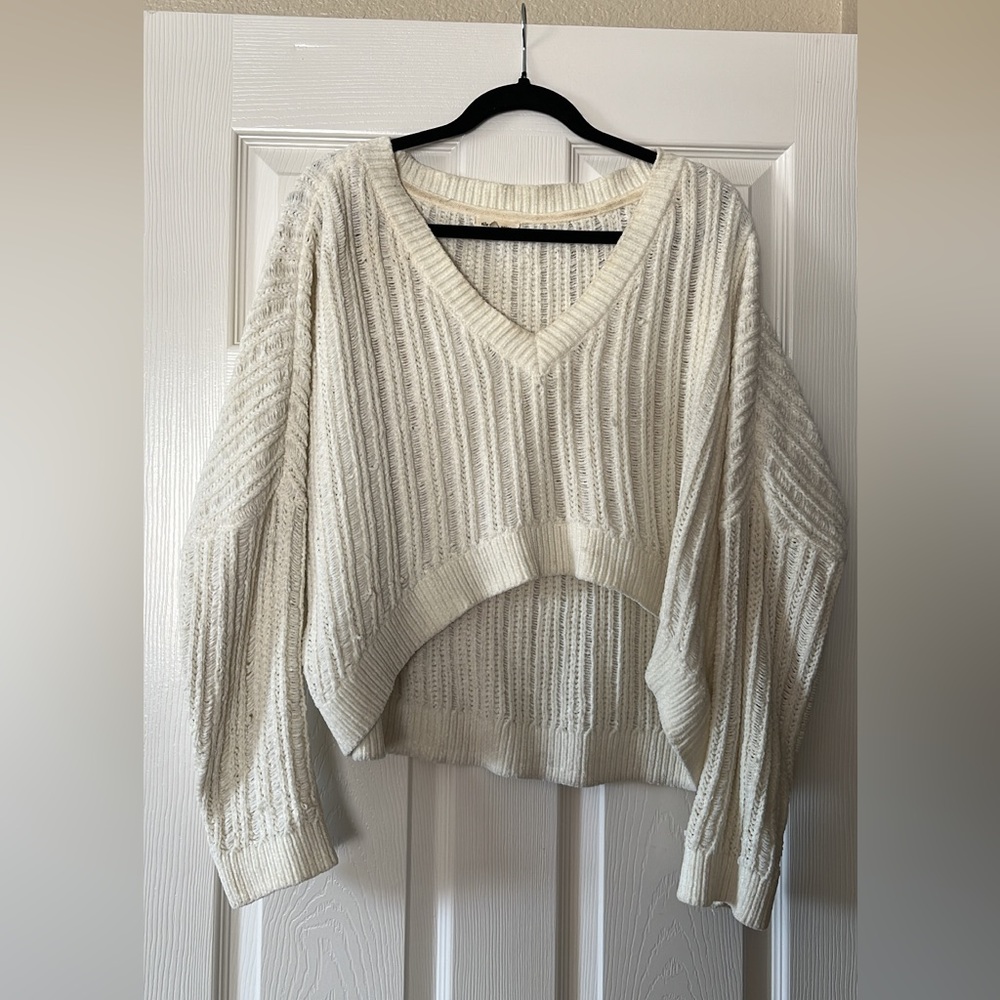 Cropped Silence + Noise Cream Relaxed Fit Sweater
